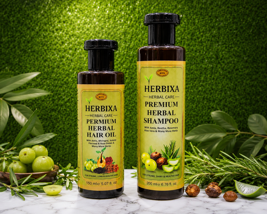 HERBIXA Premium Herbal Hair Care Combo | Herbal Hair Oil & Shampoo